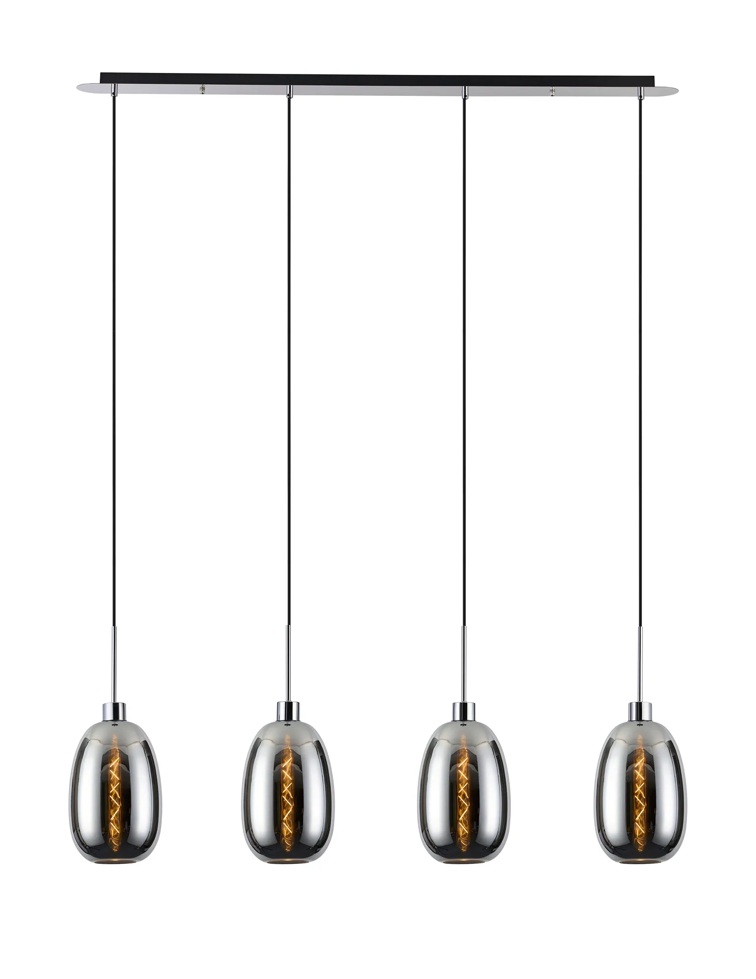 DK1316  Lori Linear Pendant, 4 Light Adjustable E27, Polished Chrome/Chrome Slim Curved Trapezium Shades